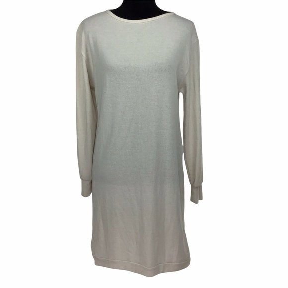 Fraiche By J Long Sleeve Knit Sweater Dress Soft Comfy Size Large Ivory NEW $93 - Picture 3 of 5
